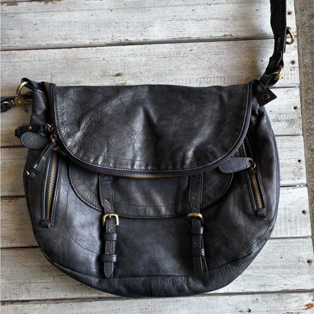 Sabina New York  Crossbody Bag Navy Saddle Flap Shoulder Bag Genuine Leather